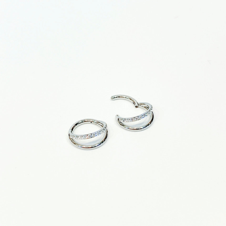 【リップピアス】ダブルラインキュービックリング オールサージカルステンレス (2Type) 唇ピアス ボディピアス 16G
