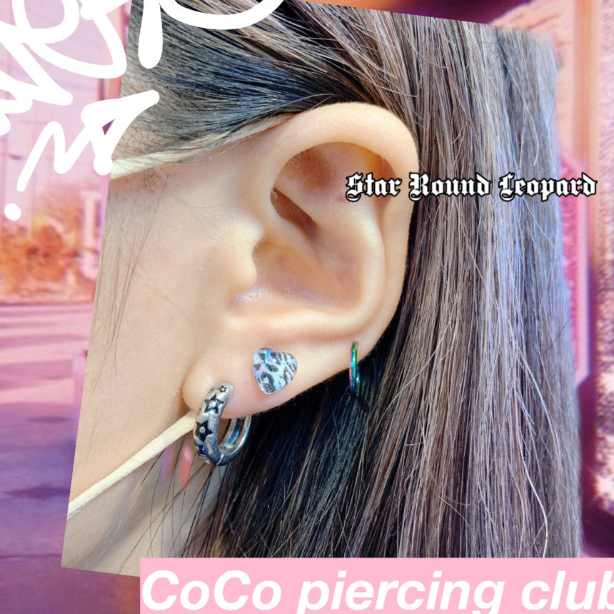 [全サージカル]ヒョウ柄 ラブ ハート (2Color) 16G ボディピアス COCO.MADE