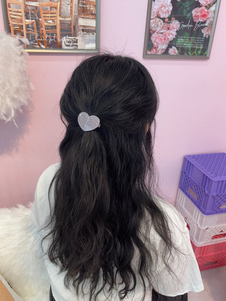 グリッター パール ハート ヘアピン (3Color)