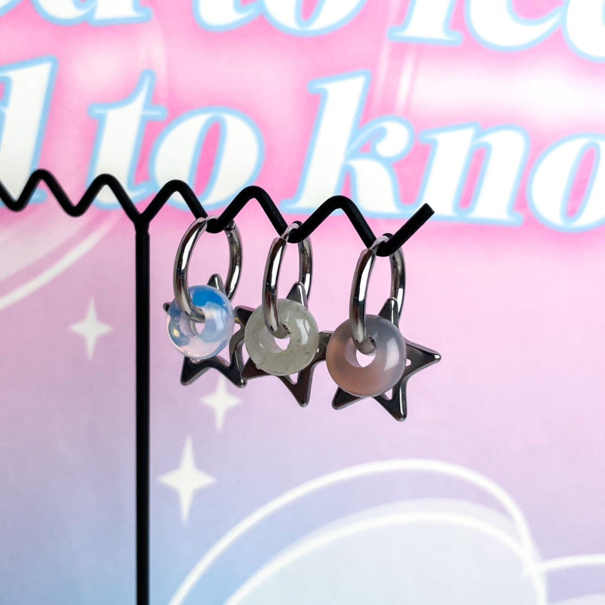 [Surgical] Gemstone Donut Milky Way Star Ring Earrings (6 Colors) 18G COCO.MADE