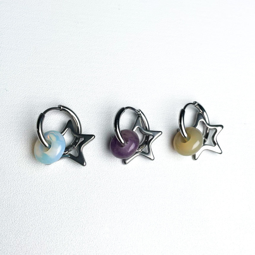 [Surgical] Gemstone Donut Milky Way Star Ring Earrings (6 Colors) 18G COCO.MADE