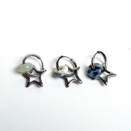 [Surgical] Gemstone Donut Milky Way Star Ring Earrings (6 Colors) 18G COCO.MADE