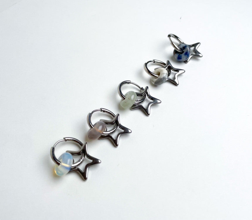 [Surgical] Gemstone Donut Milky Way Star Ring Earrings (6 Colors) 18G COCO.MADE