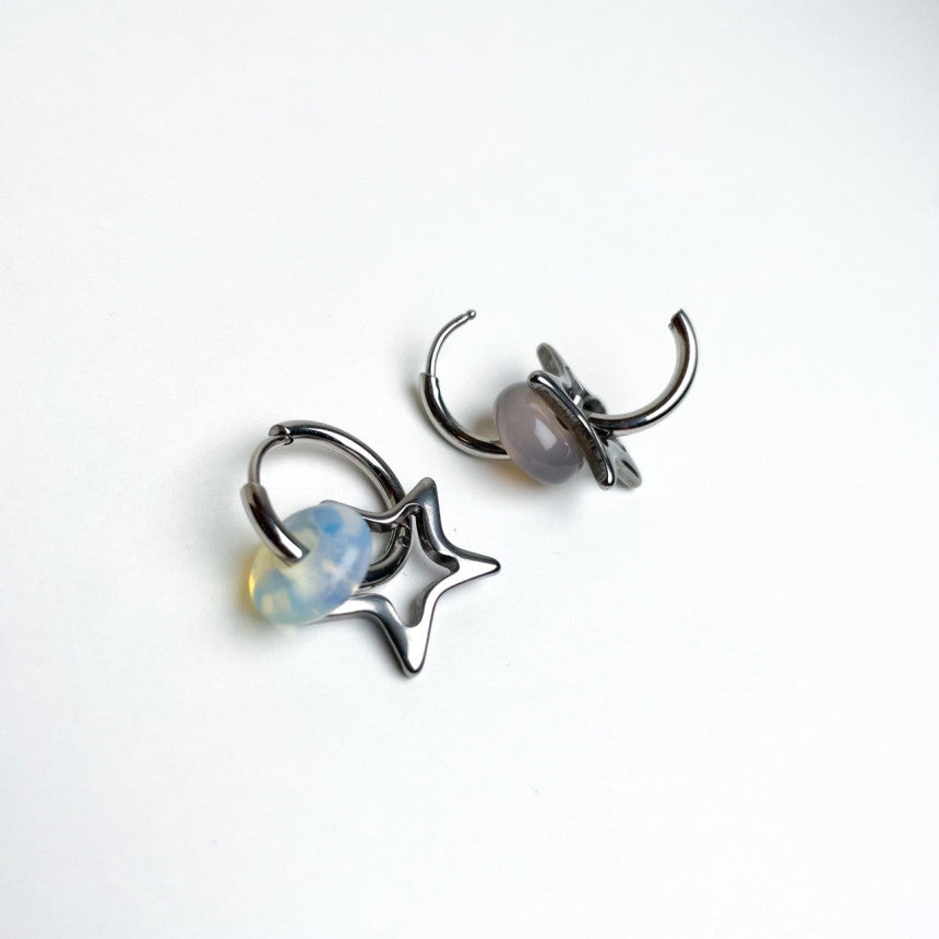 [Surgical] Gemstone Donut Milky Way Star Ring Earrings (6 Colors) 18G COCO.MADE