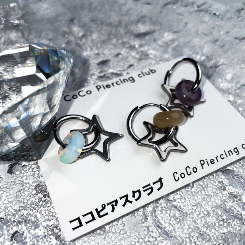 [Surgical] Gemstone Donut Milky Way Star Ring Earrings (6 Colors) 18G COCO.MADE