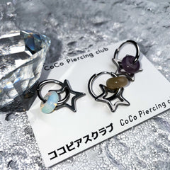 [Surgical] Gemstone Donut Milky Way Star Ring Earrings (6 Colors) 18G COCO.MADE