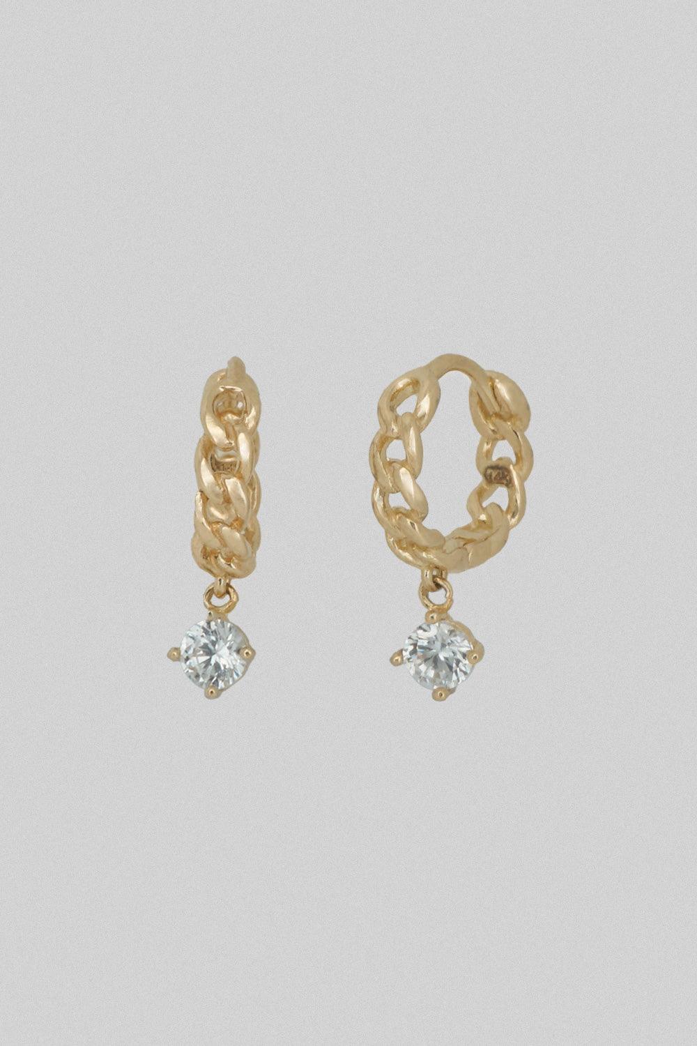 14k chain drop cubic one touch ring earring - 4MiLi (フォーミリ)
