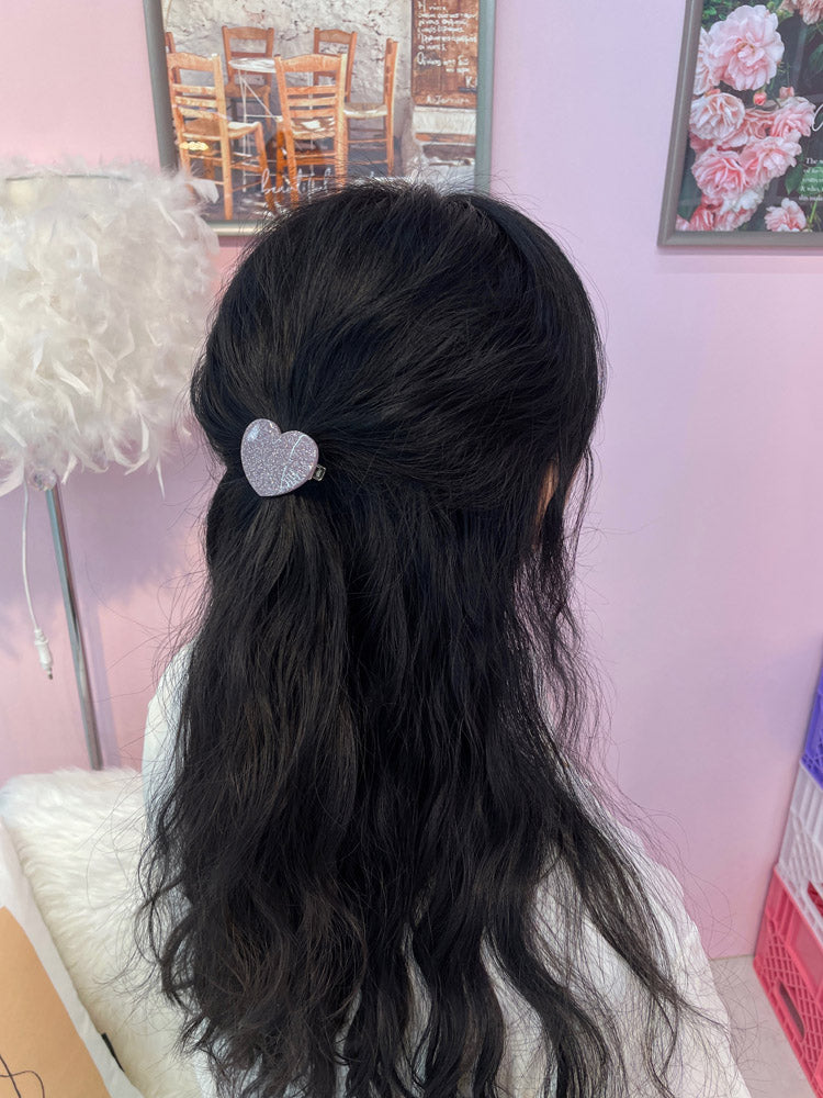 グリッター パール ハート ヘアピン (3Color)