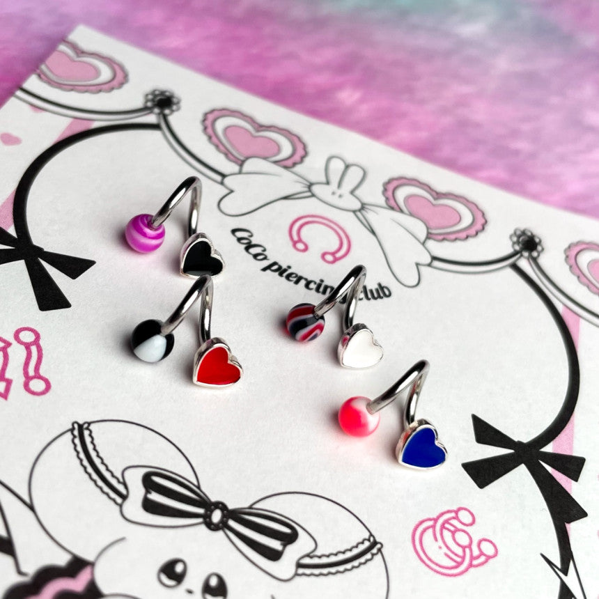 [Surgical] Twisted Heart Circular Barbell Cute Circus Ball (2 types 4 colors) 16G COCO.MADE Body Piercing