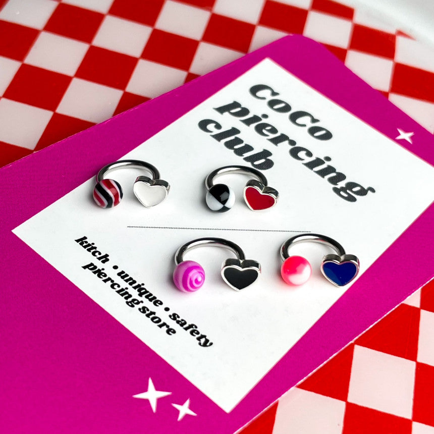 [Surgical] Twisted Heart Circular Barbell Cute Circus Ball (2 types 4 colors) 16G COCO.MADE Body Piercing