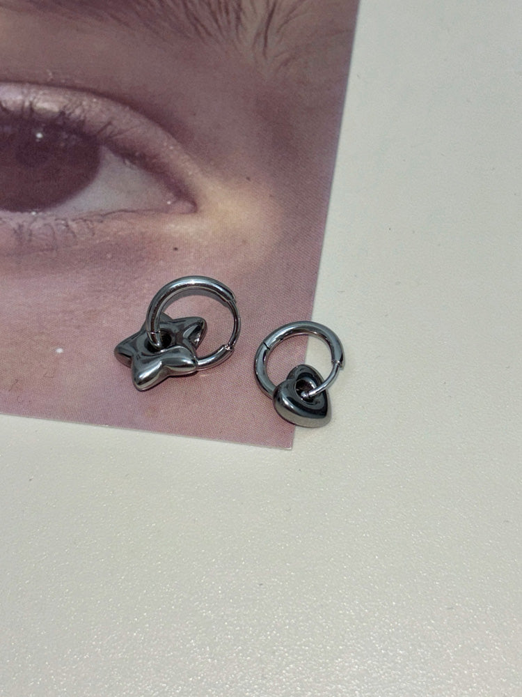 [In stock now] [Surgical] Donut Heart Star Drop One-Touch Ring Earrings (2 Types) 16G