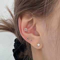 [925 Silver] Color star earrings (2 sizes/4 colors) 20G 