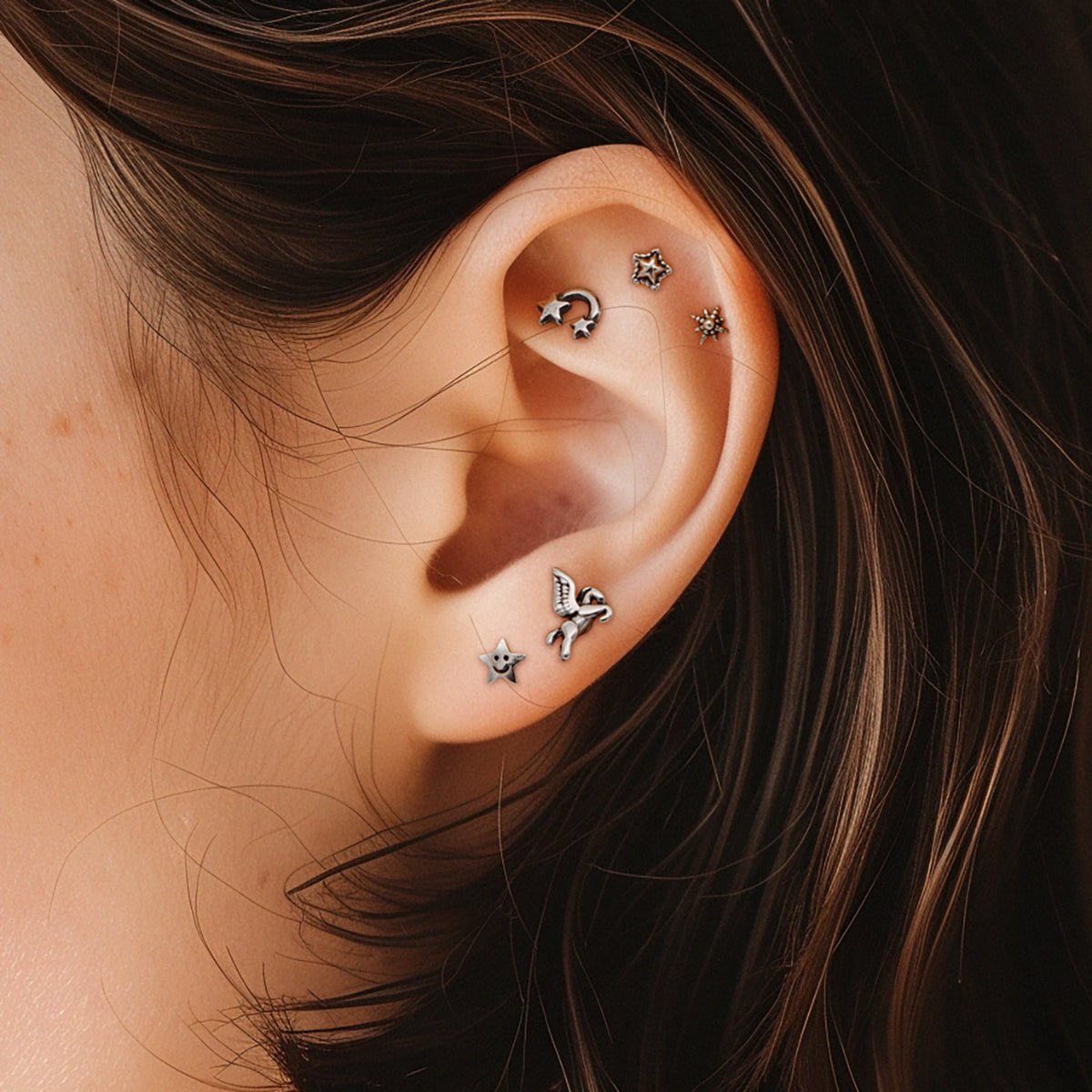 [Set of 5] [Surgical] Antique Star Country 16G Body Piercing Back Piercing Cartilage Piercing 