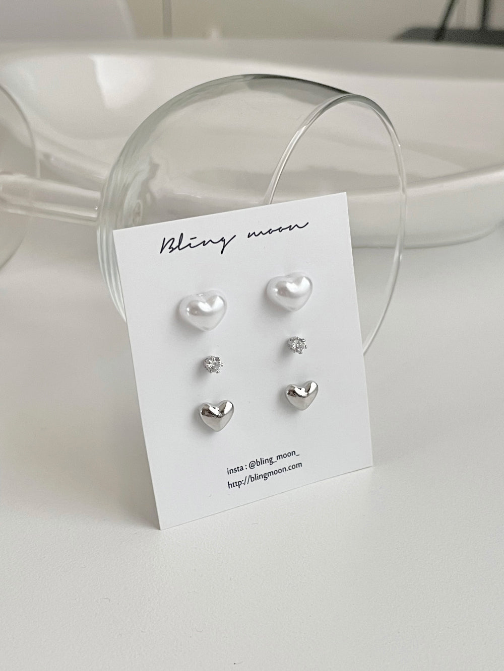 [SET] Wedding pearl heart earrings set (2 colors) 