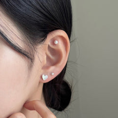 [3set] Shy Pearl Heart 16G Body Piercing Back Piercing Cartilage Piercing 