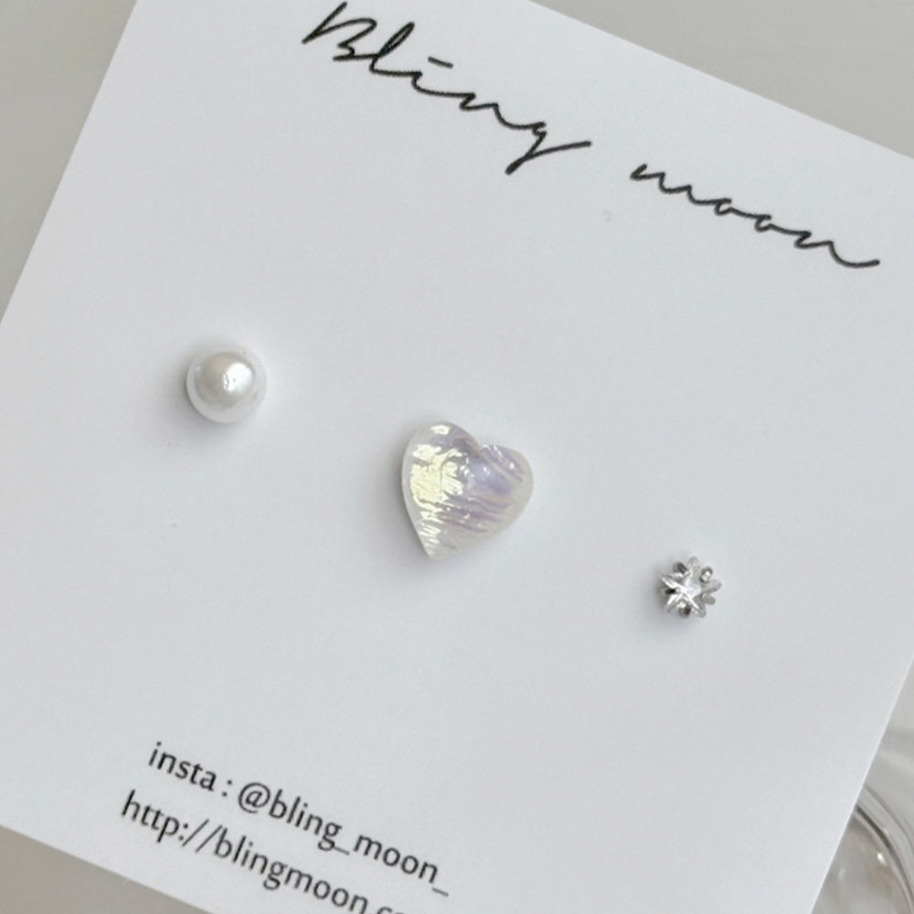 [3set] Shy Pearl Heart 16G Body Piercing Back Piercing Cartilage Piercing 