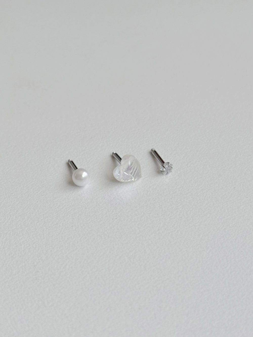 [3set] Shy Pearl Heart 16G Body Piercing Back Piercing Cartilage Piercing 