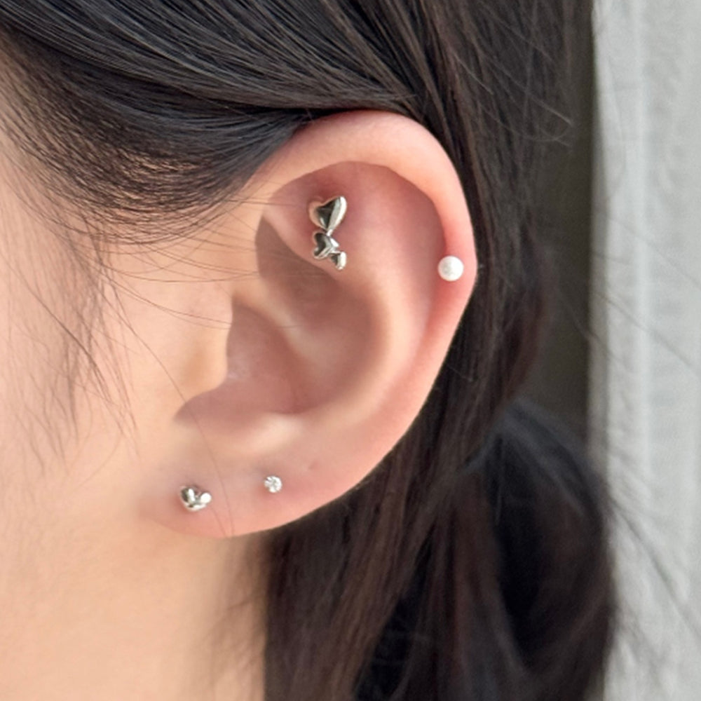 [5set]トリプルハート真珠ピアス 16G ボディピアス キュービックミニ シンプルデイリー シルバーラブリー