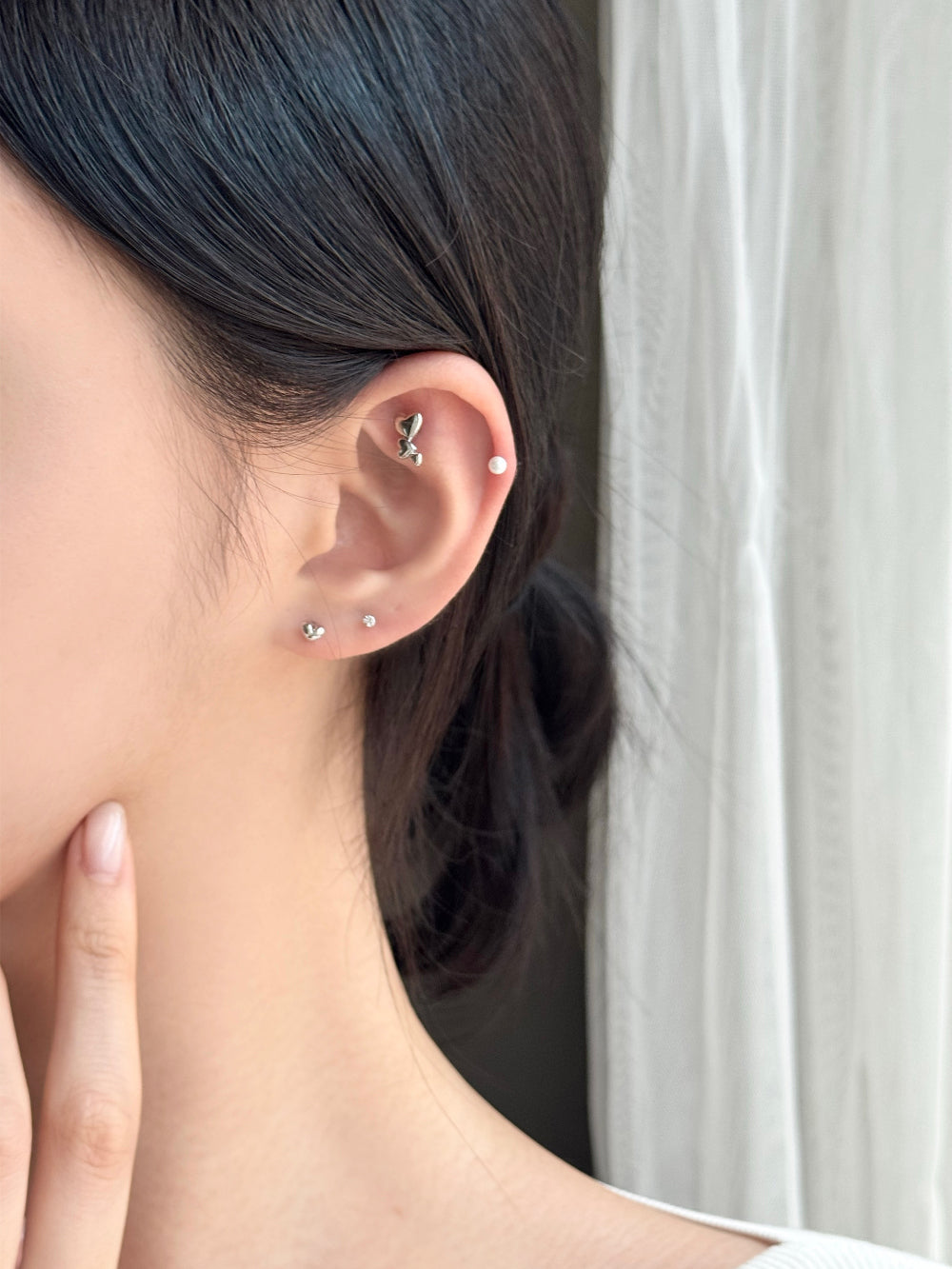 [5set]トリプルハート真珠ピアス 16G ボディピアス キュービックミニ シンプルデイリー シルバーラブリー