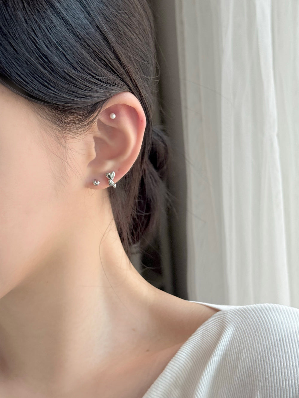 [5set]トリプルハート真珠ピアス 16G ボディピアス キュービックミニ シンプルデイリー シルバーラブリー