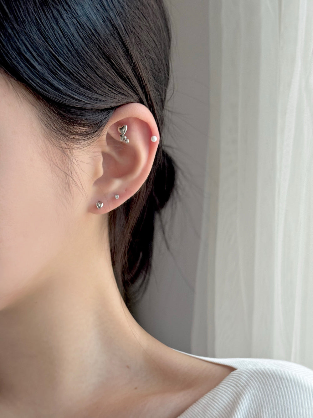 [5set]トリプルハート真珠ピアス 16G ボディピアス キュービックミニ シンプルデイリー シルバーラブリー