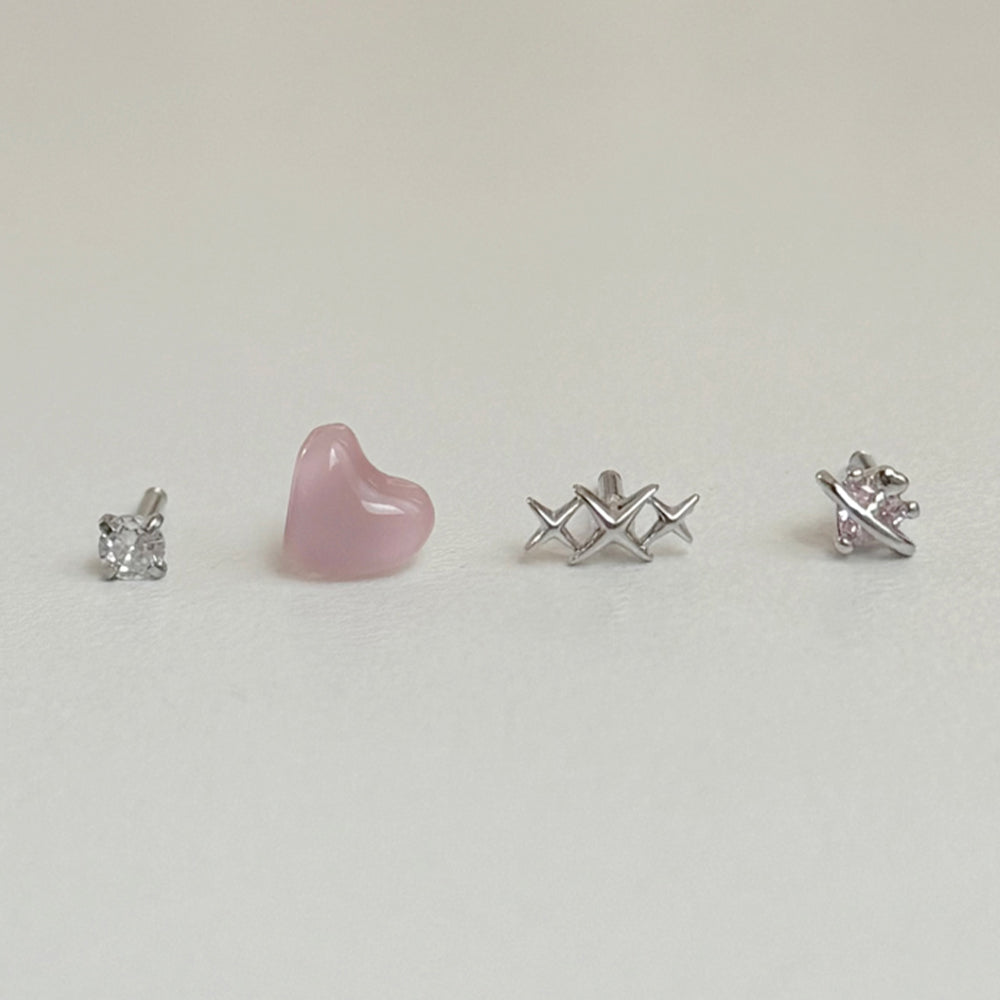 [4set]ジェリーピンクハート＆トゥインクル 16G ボディピアス ブリー ユニーク シンプルデイリー キュービックミニ