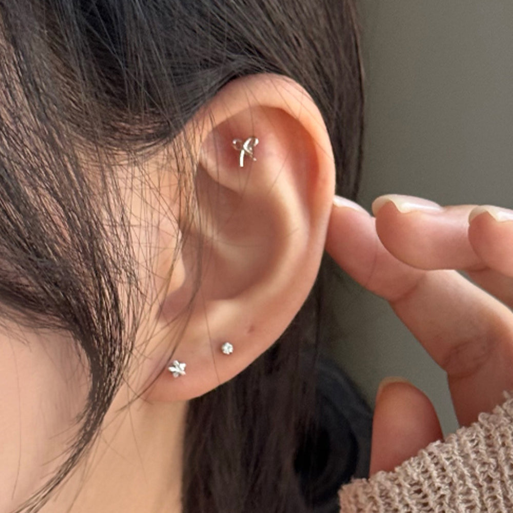 [3set]シンプル リボン キュービック 16G ボディピアス ミニ デイリー シルバー