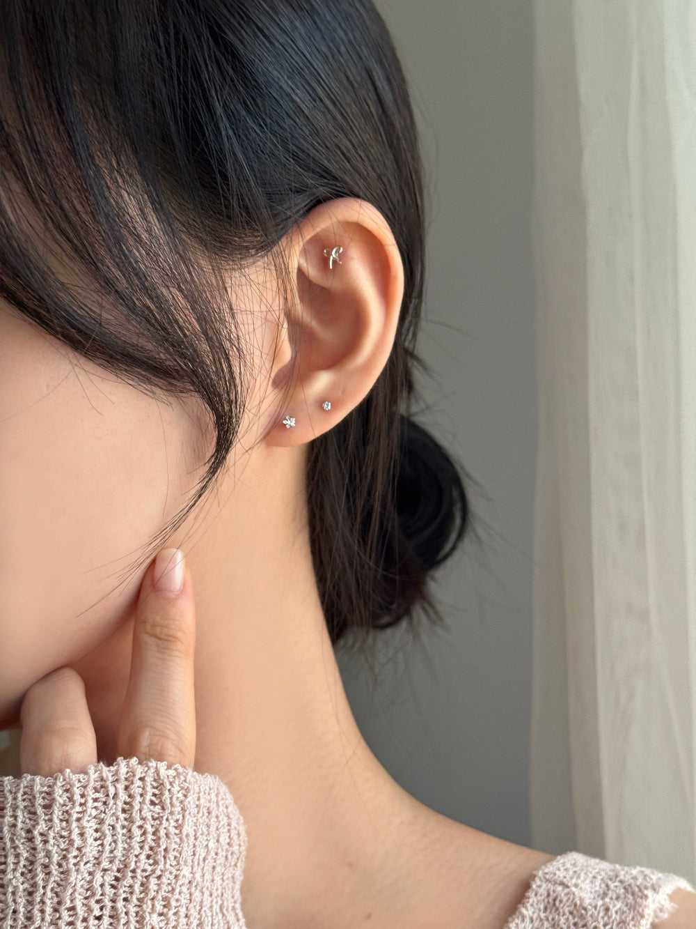 [3set]シンプル リボン キュービック 16G ボディピアス ミニ デイリー シルバー