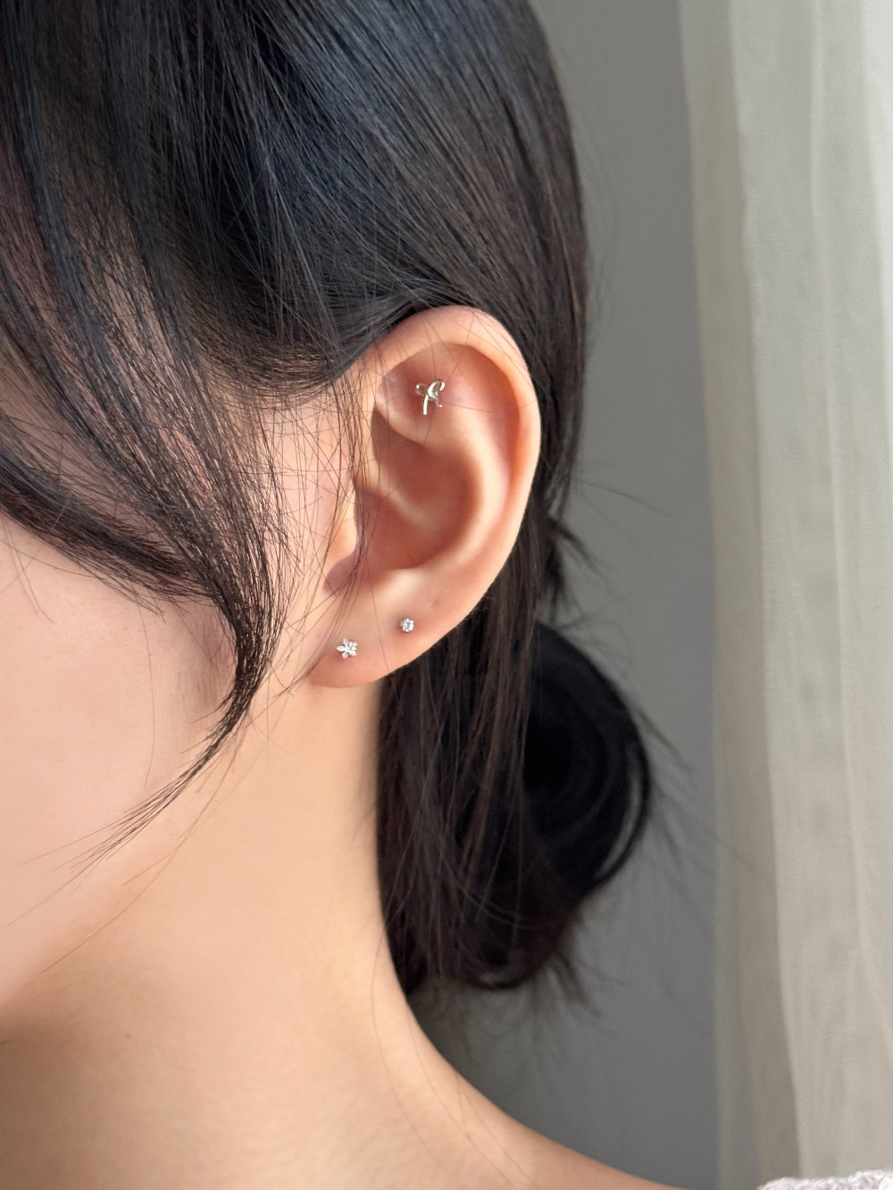 [3set]シンプル リボン キュービック 16G ボディピアス ミニ デイリー シルバー