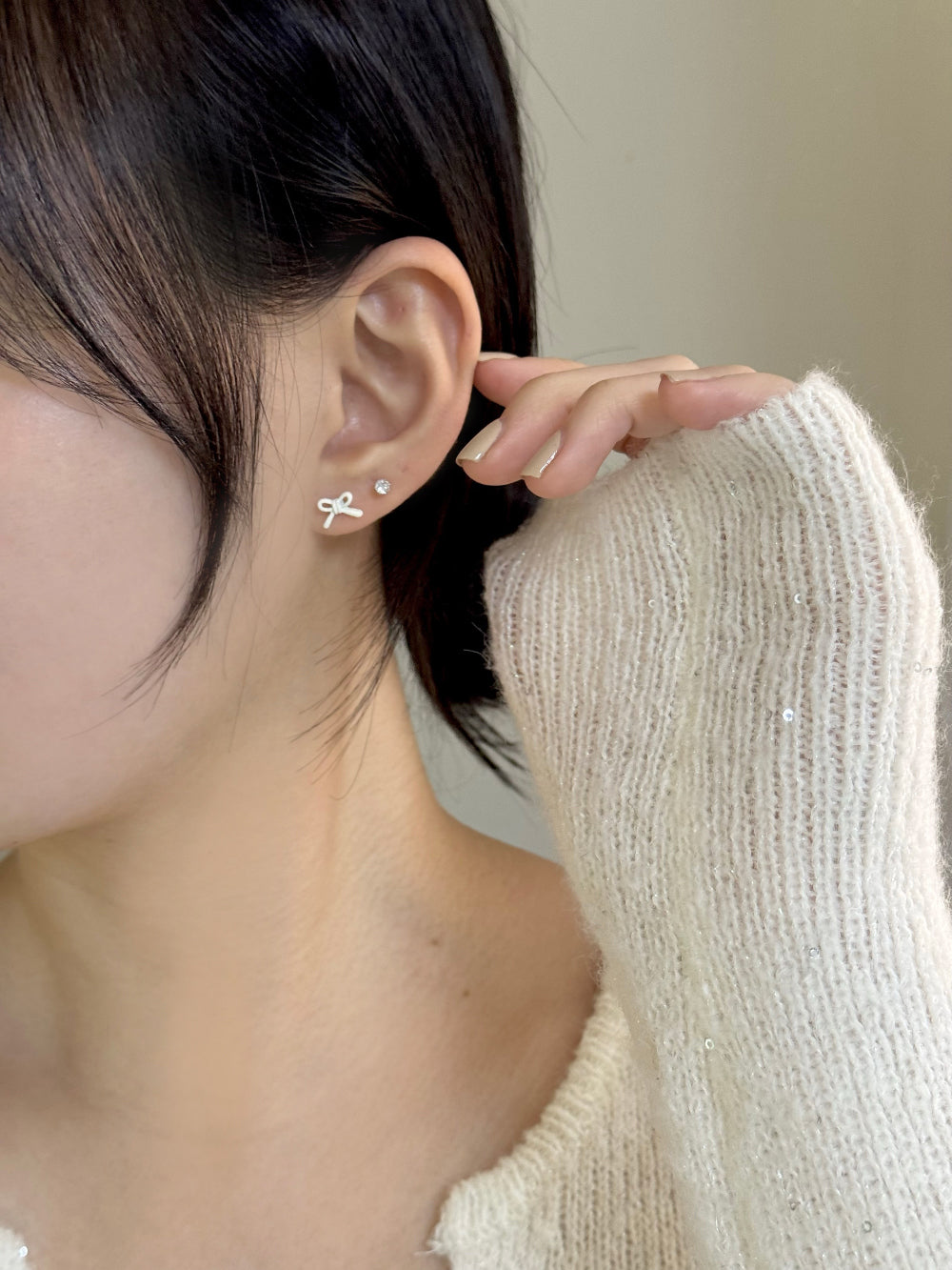 [SET] French ribbon pearl earrings set (2 colors)