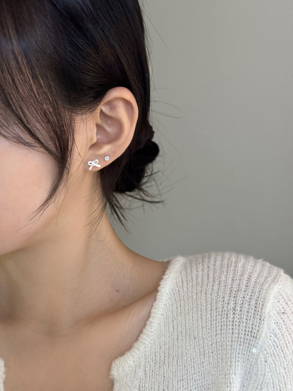 [SET] French ribbon pearl earrings set (2 colors)