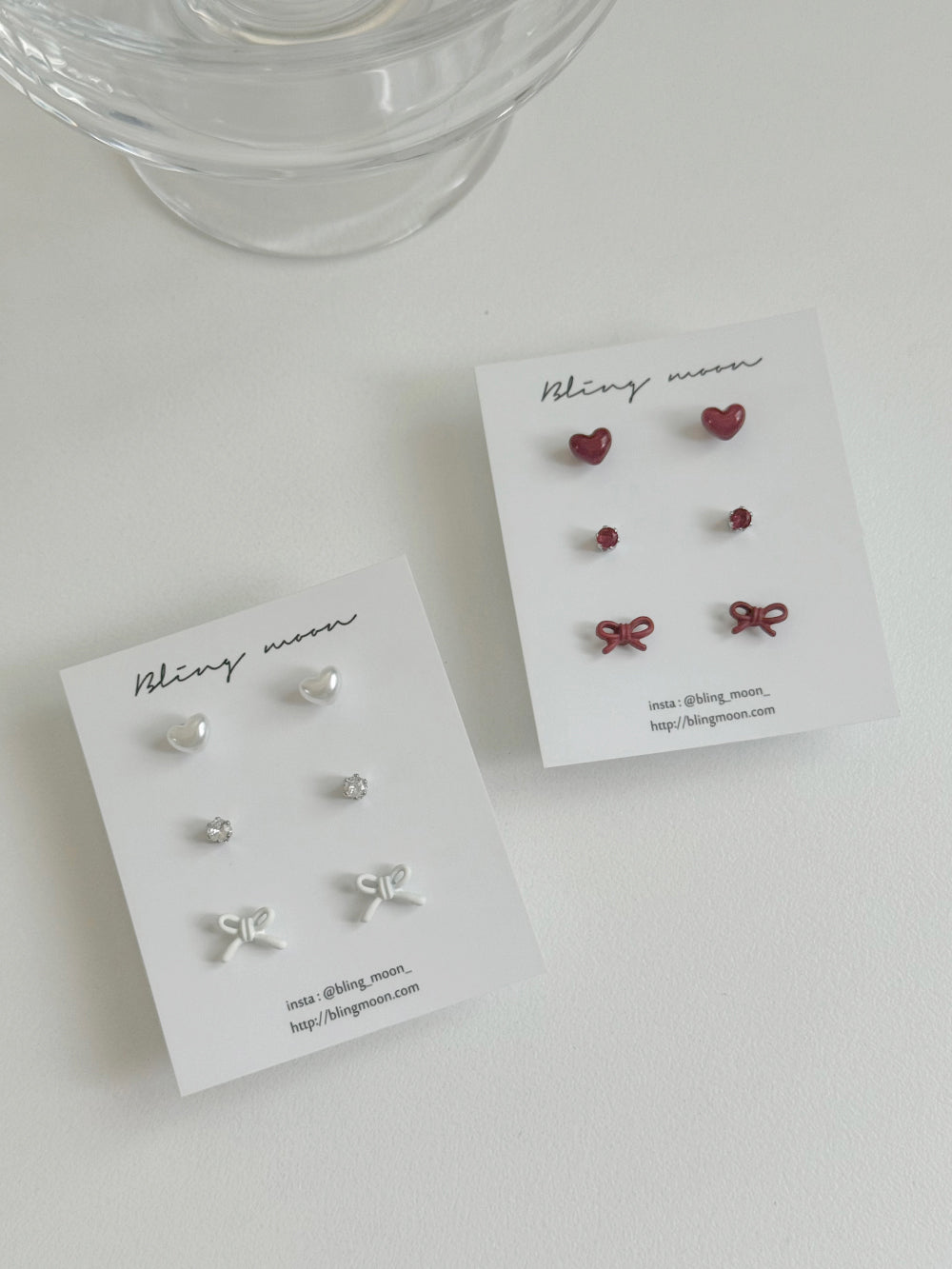 [SET] French ribbon pearl earrings set (2 colors)