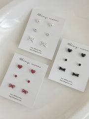 [SET] French ribbon pearl earrings set (2 colors)