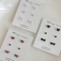 [SET] French ribbon pearl earrings set (2 colors)