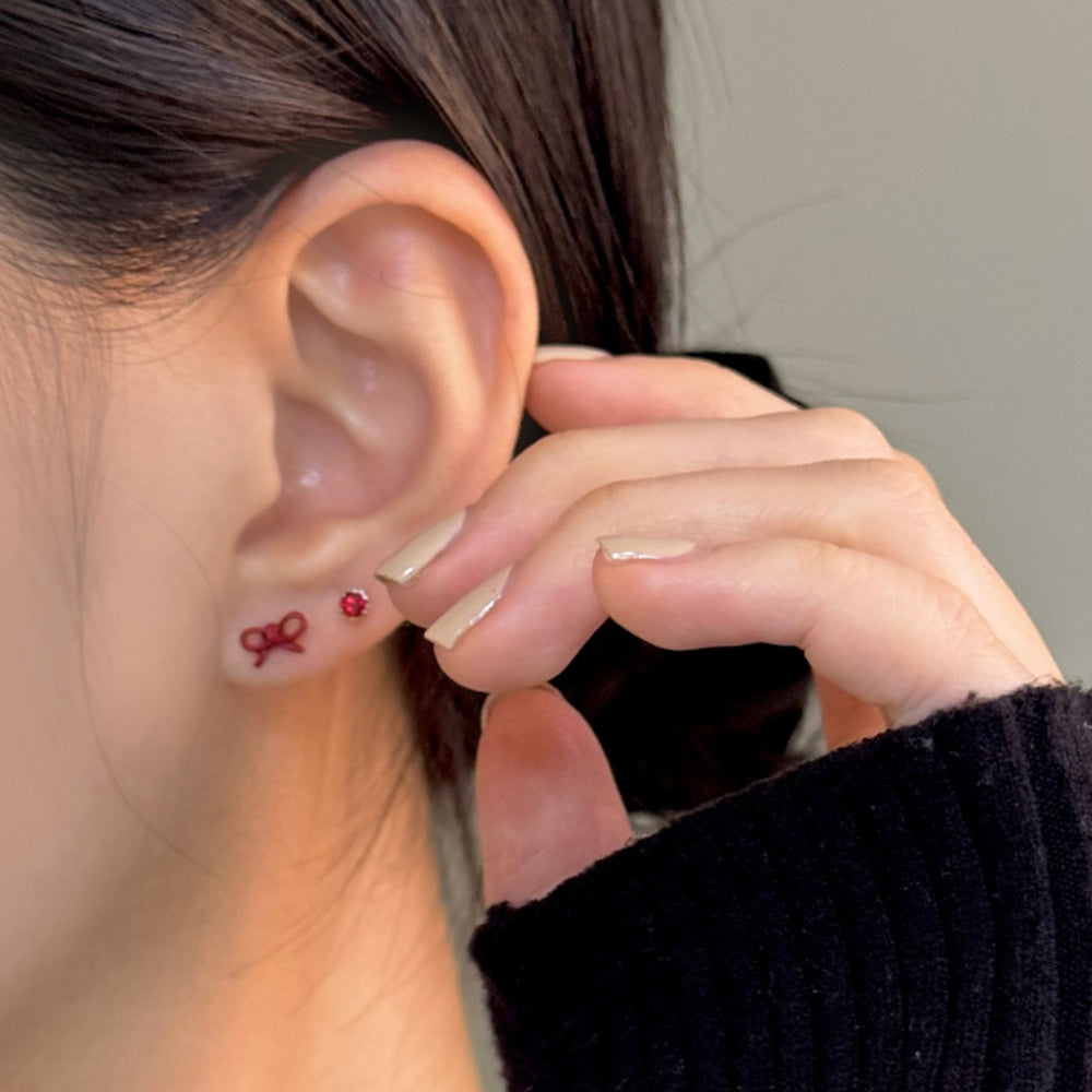 [SET] French ribbon pearl earrings set (2 colors)