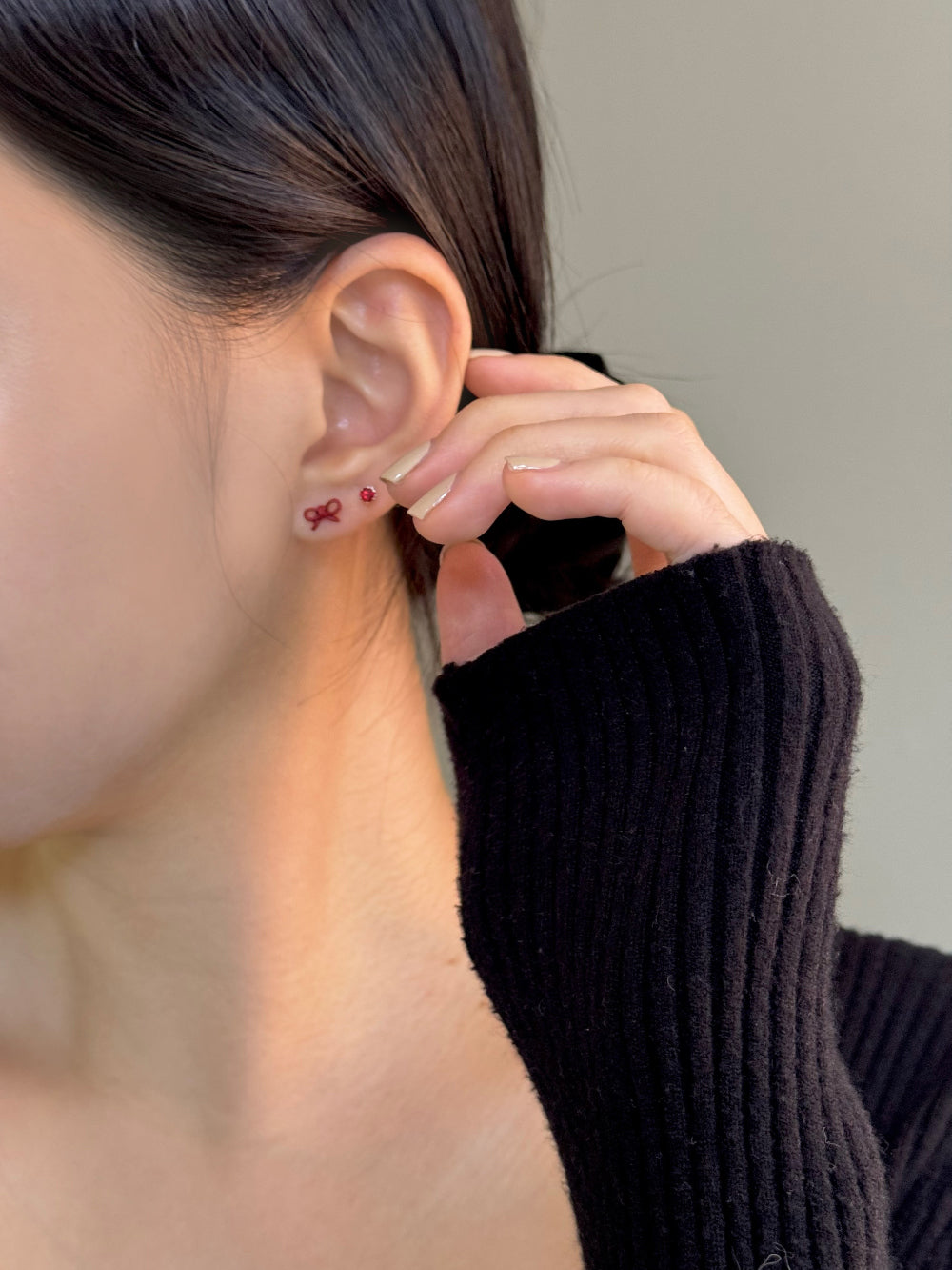 [SET] French ribbon pearl earrings set (2 colors)