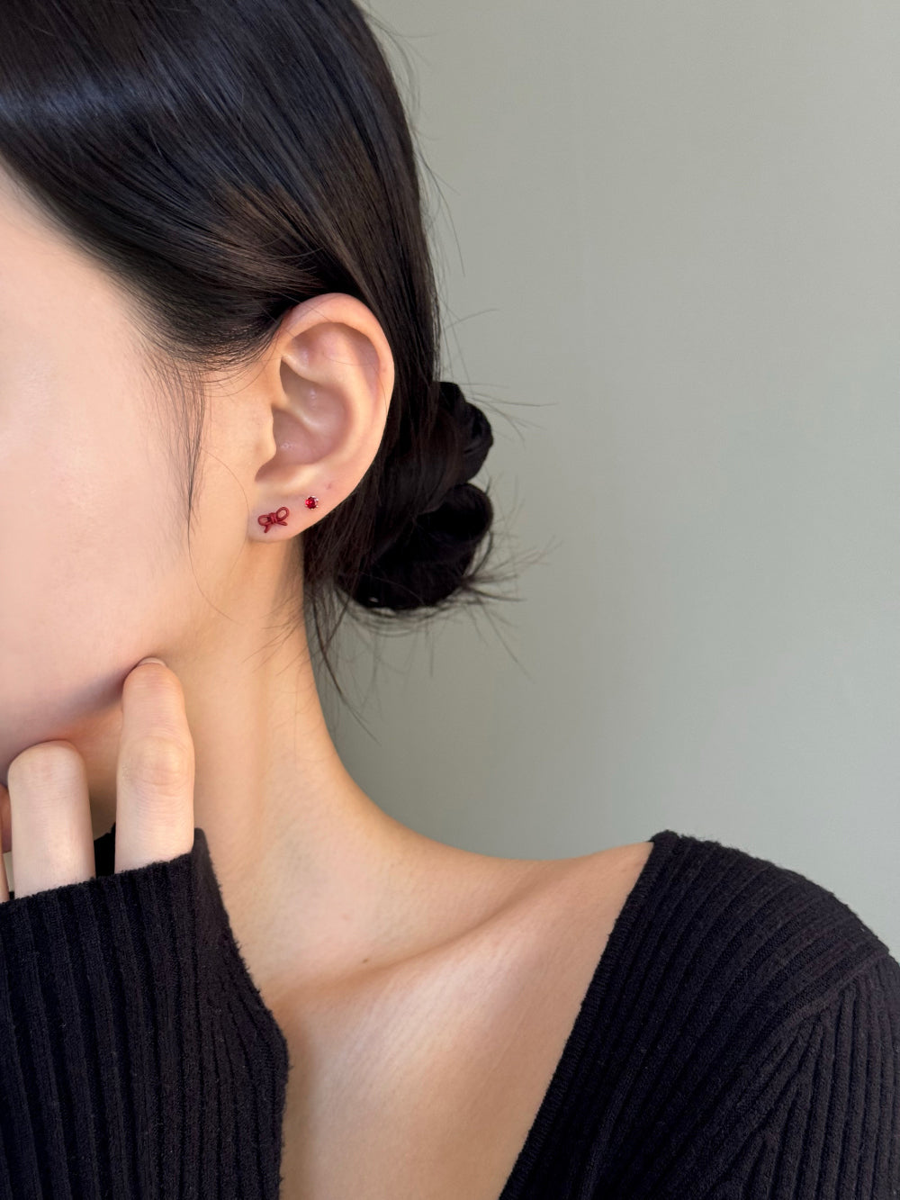 [SET] French ribbon pearl earrings set (2 colors)