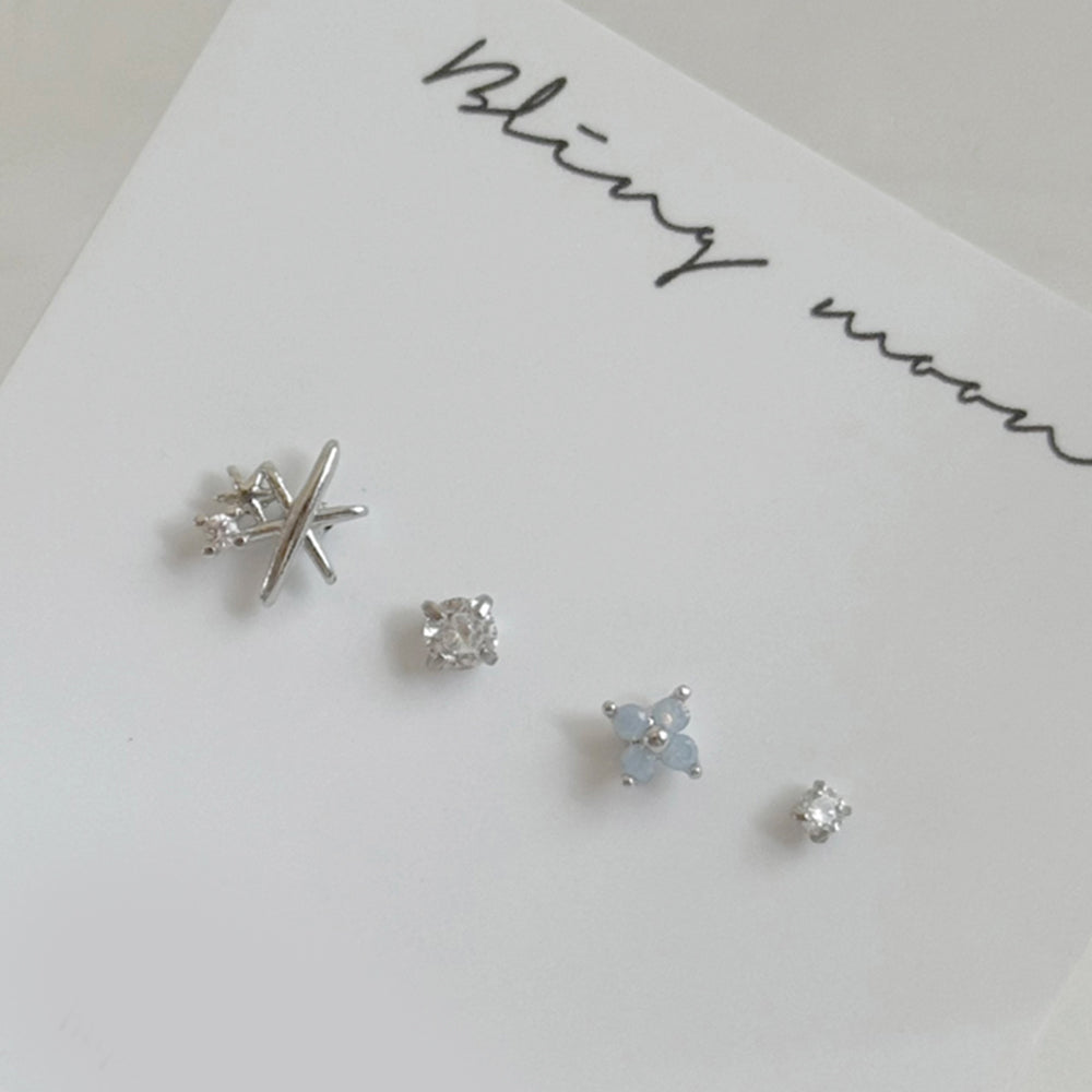 [4set]トゥインクルブルー 雪の結晶ピアスセット 16G ボディピアス