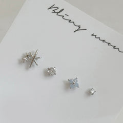 [4set]トゥインクルブルー 雪の結晶ピアスセット 16G ボディピアス