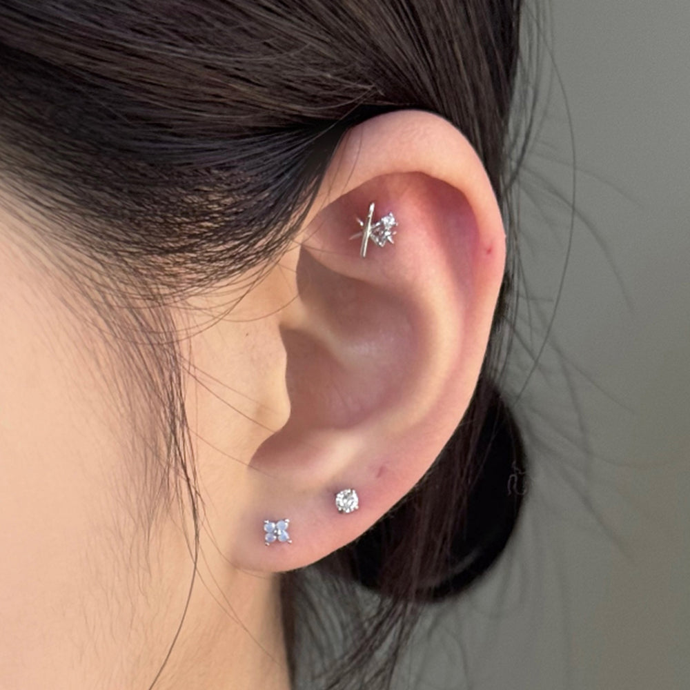 [4set]トゥインクルブルー 雪の結晶ピアスセット 16G ボディピアス