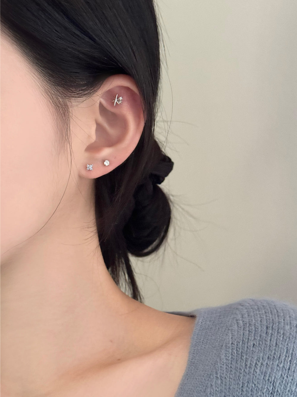 [4set]トゥインクルブルー 雪の結晶ピアスセット 16G ボディピアス