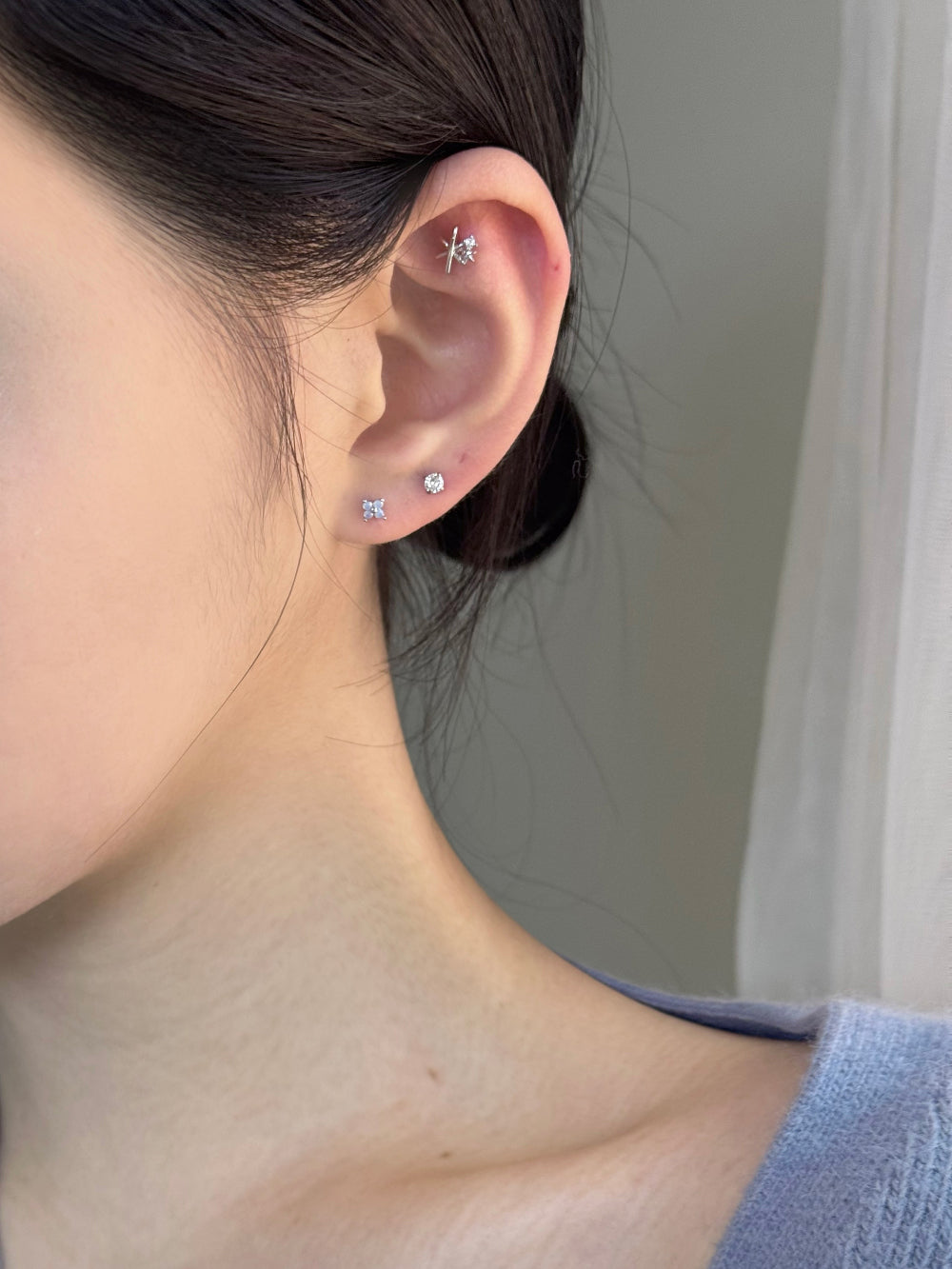 [4set]トゥインクルブルー 雪の結晶ピアスセット 16G ボディピアス