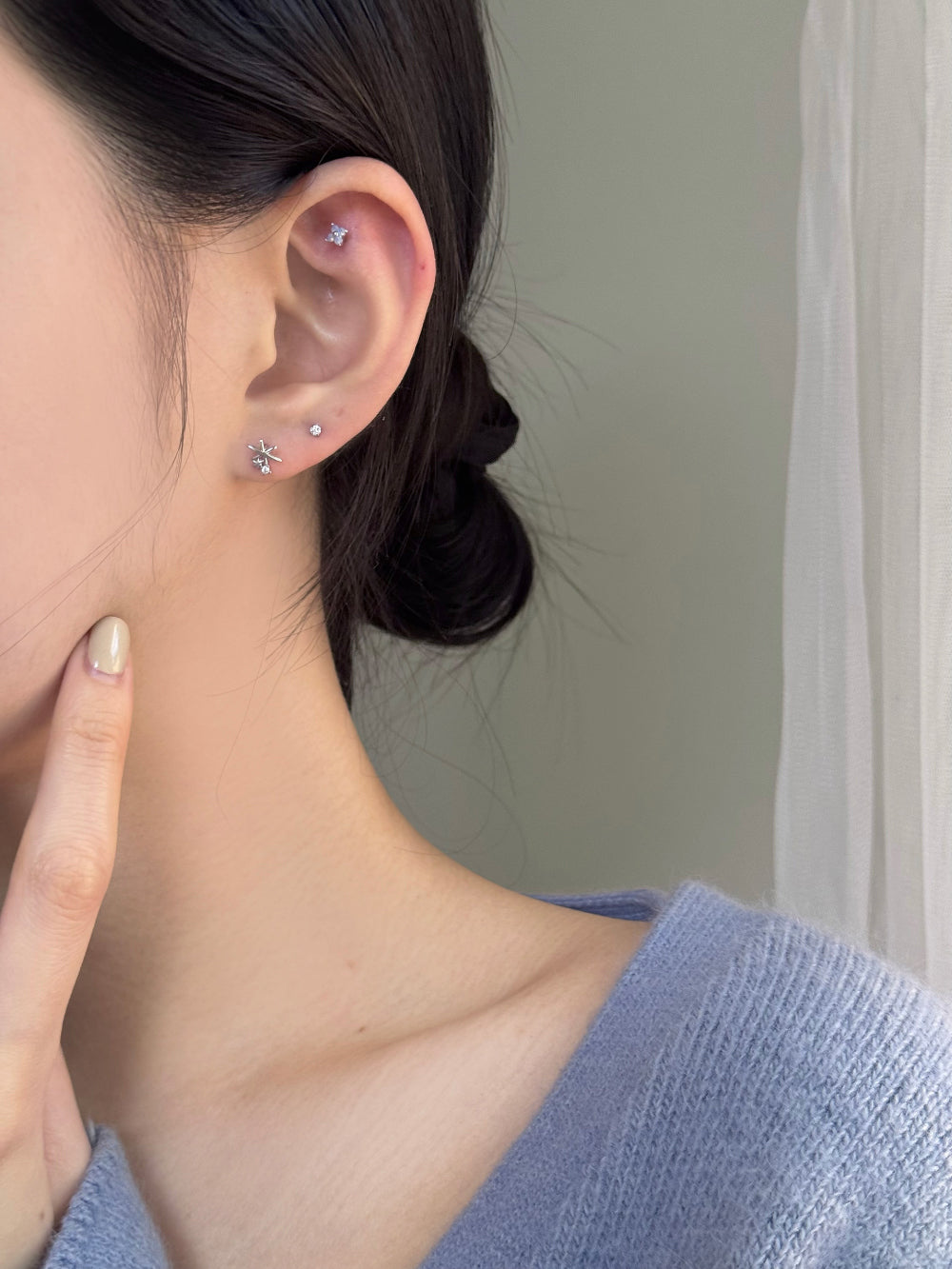 [4set]トゥインクルブルー 雪の結晶ピアスセット 16G ボディピアス