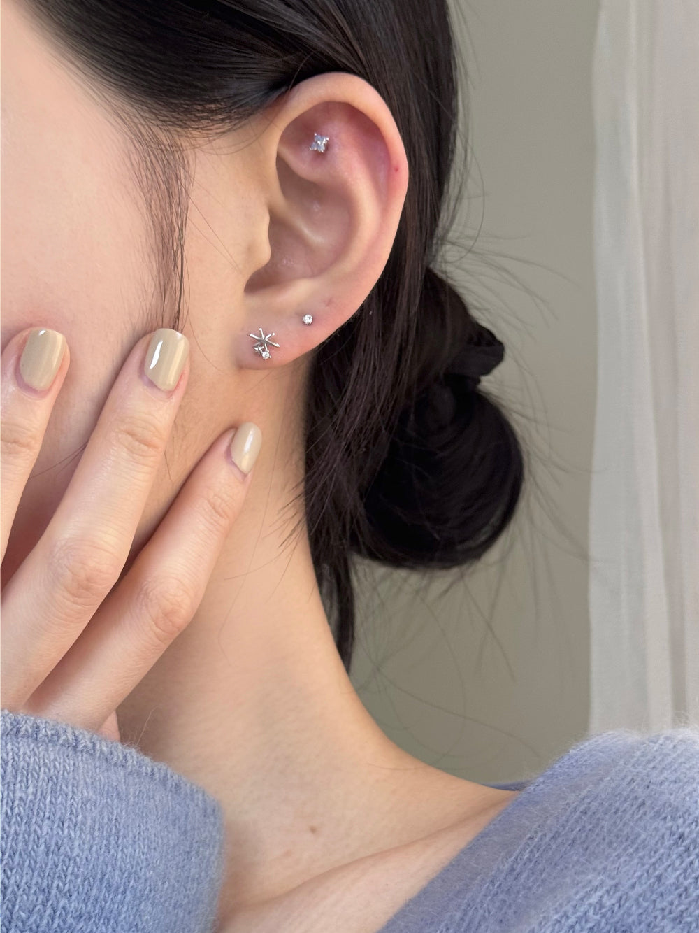 [4set]トゥインクルブルー 雪の結晶ピアスセット 16G ボディピアス