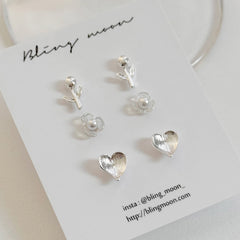 [SET] French ribbon pearl earrings set (2 colors)