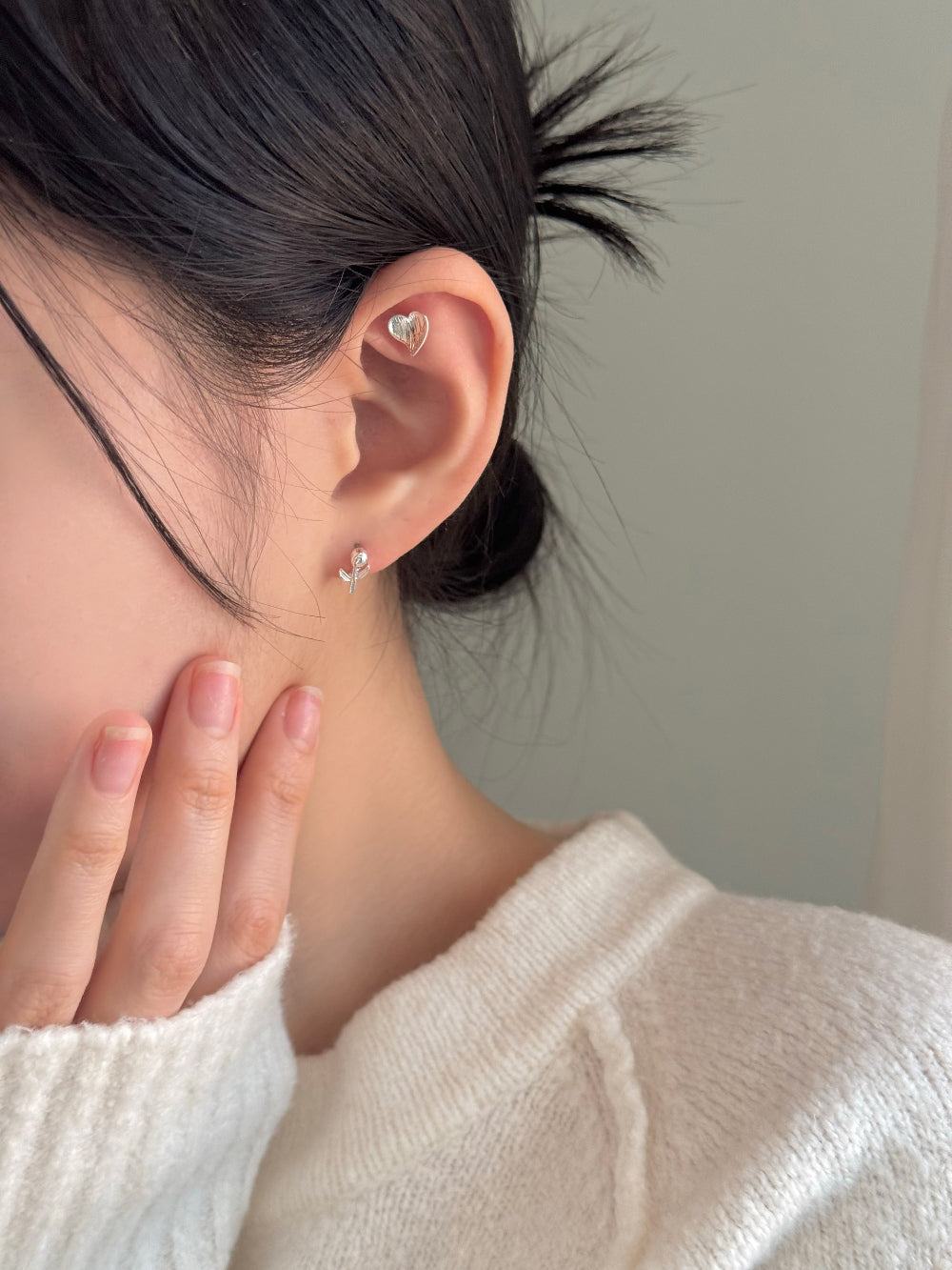 [SET] French ribbon pearl earrings set (2 colors)