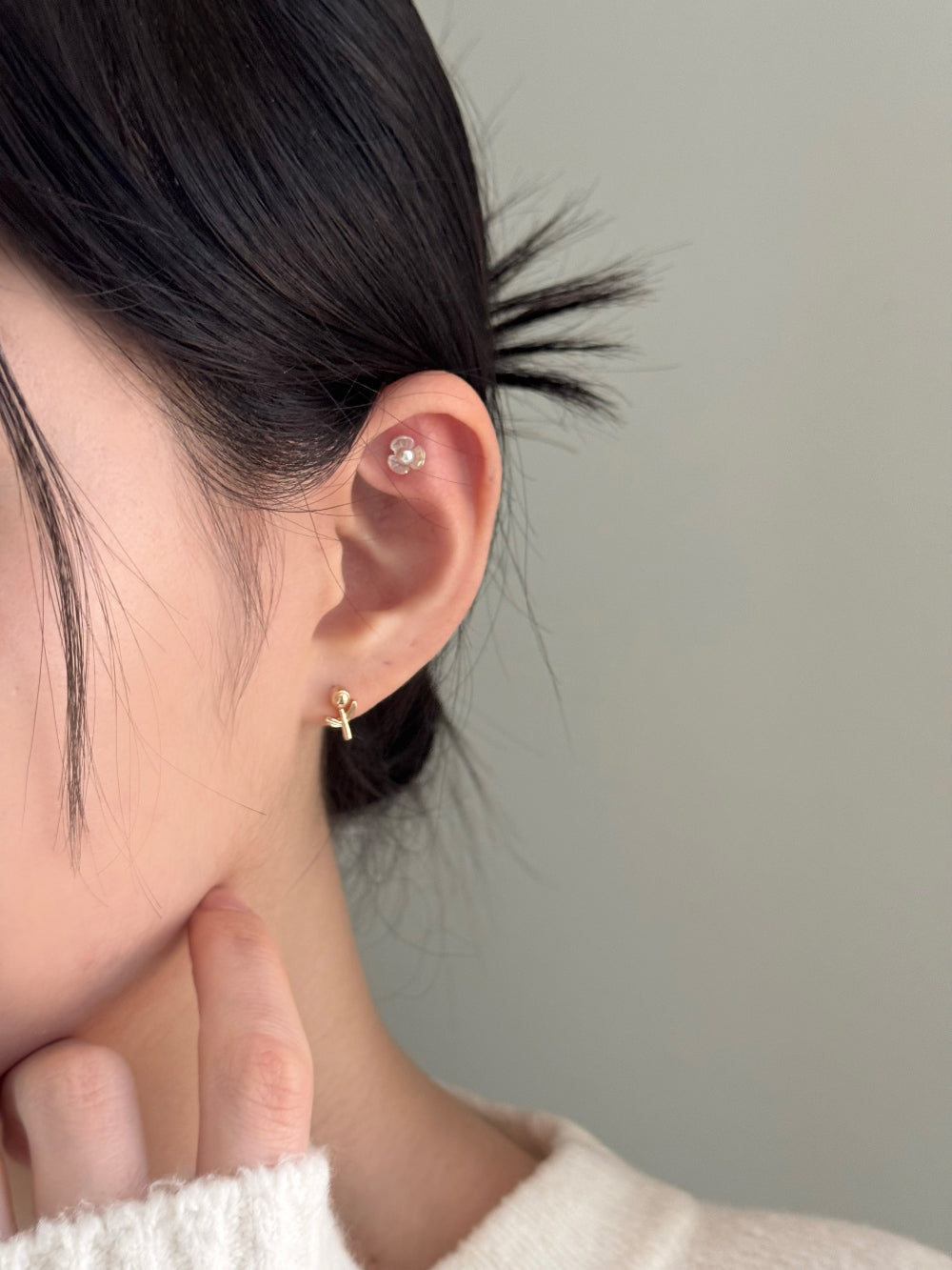 [SET] French ribbon pearl earrings set (2 colors)