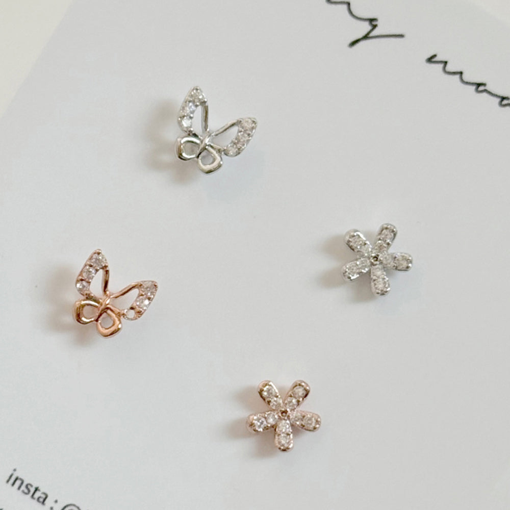 [サージカル]ワルツ バタフライ＆フラワー ピアス / 2タイプ / 2カラー / フラワーキュービック デイリー ポイント 春夏 シンプル
