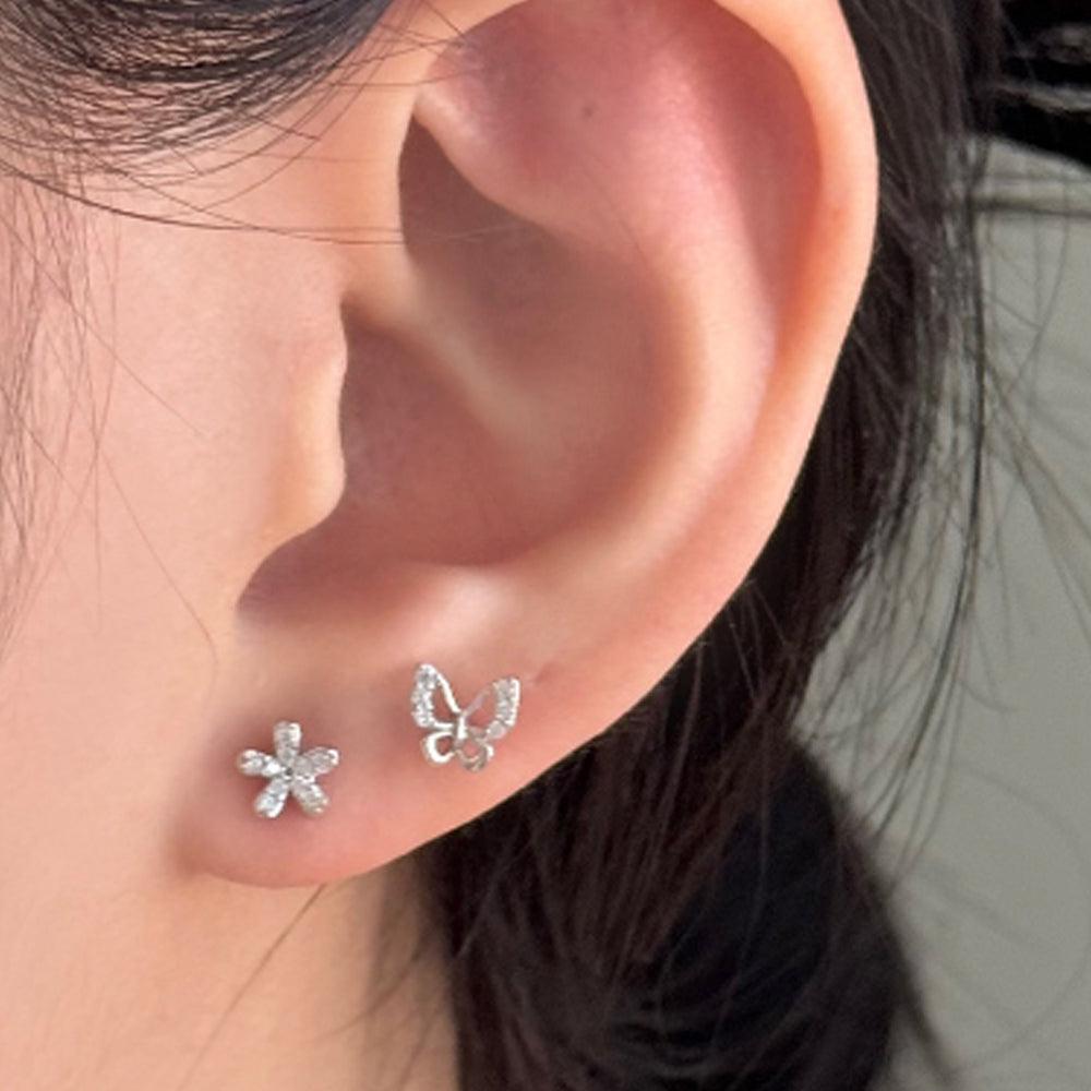 [サージカル]ワルツ バタフライ＆フラワー ピアス / 2タイプ / 2カラー / フラワーキュービック デイリー ポイント 春夏 シンプル