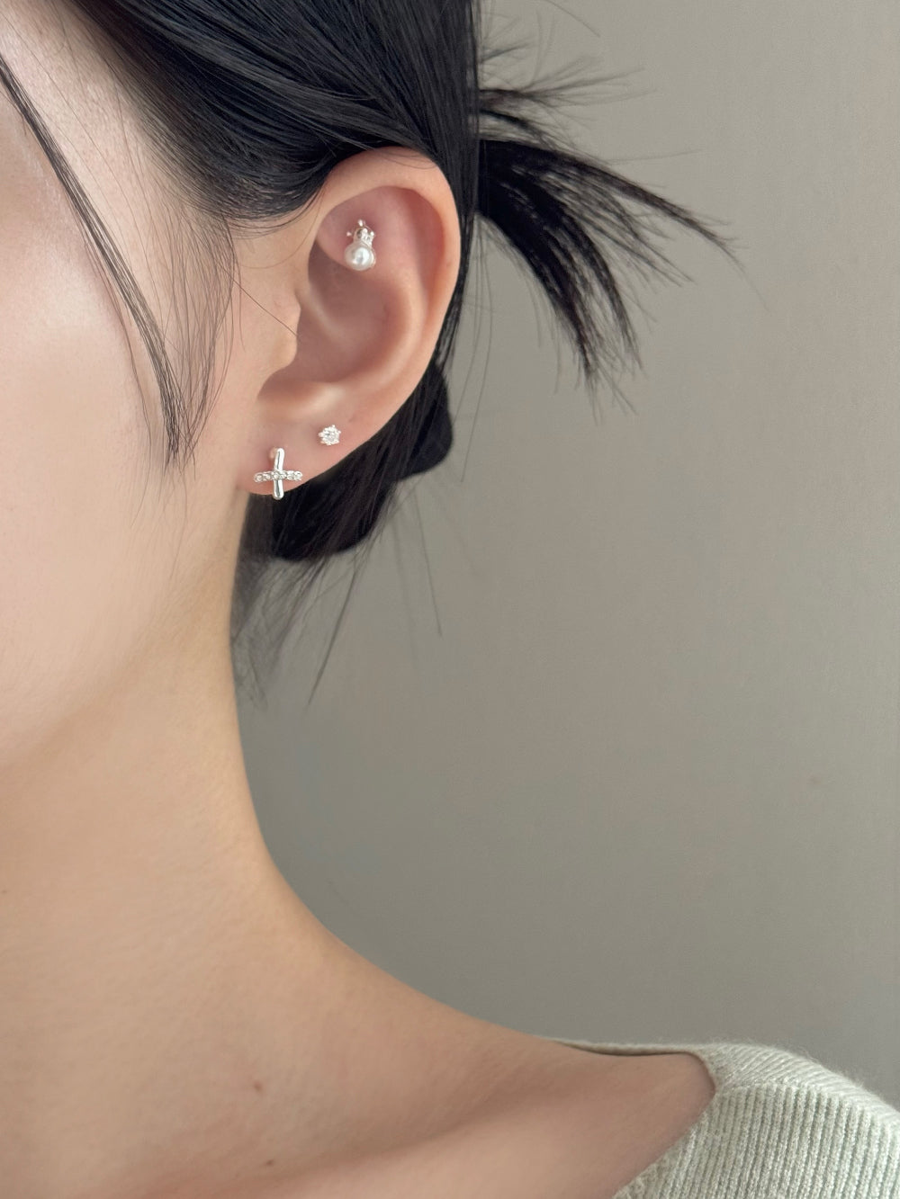[SET] ชุดต่างหูไข่มุกริบบิ้นฝรั่งเศส (2 สี)